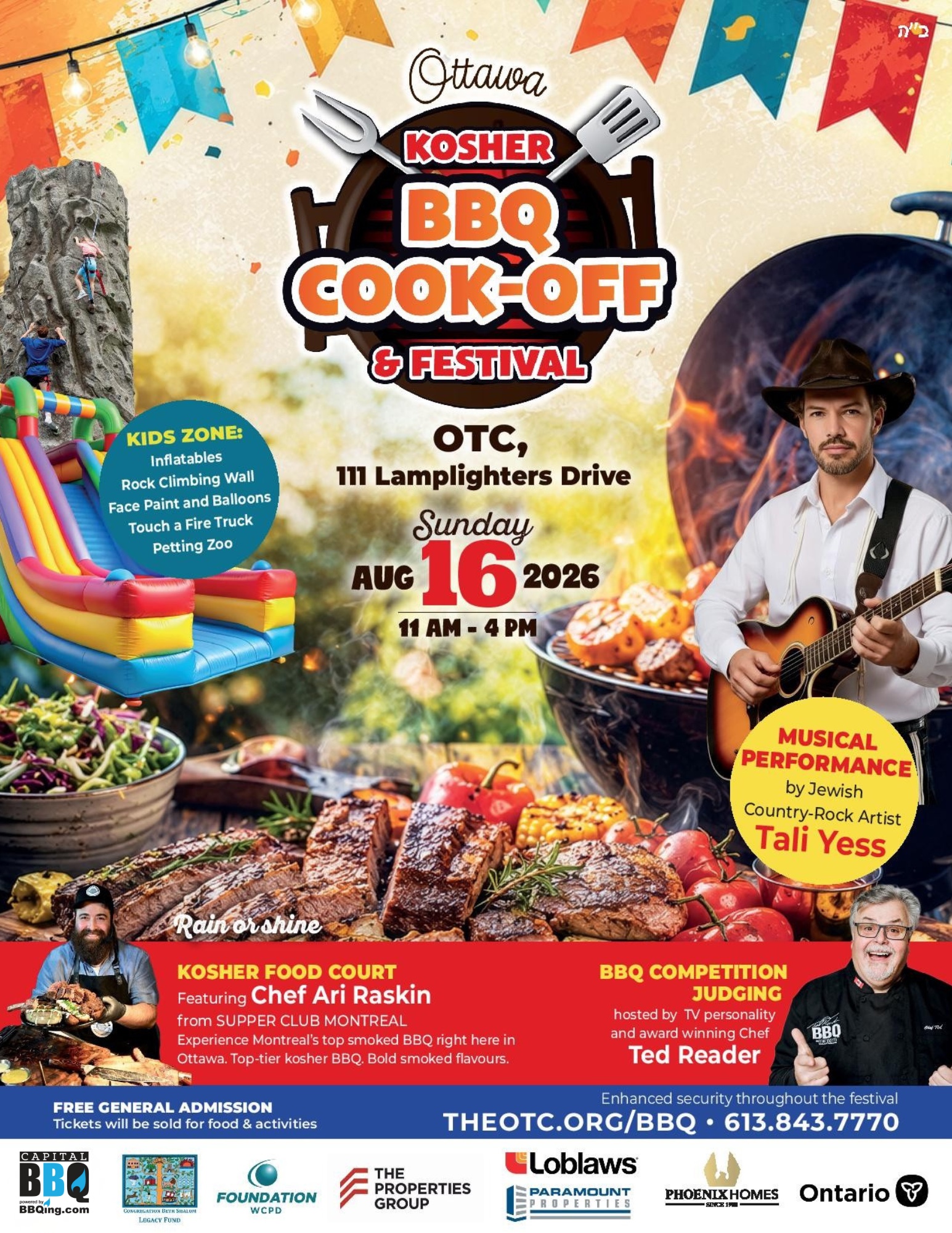 Poster for the Ottawa Kosher BBQ Cook-Off and Festival, listing Sunday, August 16, 11 a.m. to 4 p.m. at the Ottawa Torah Centre on Lamplighters Drive.
