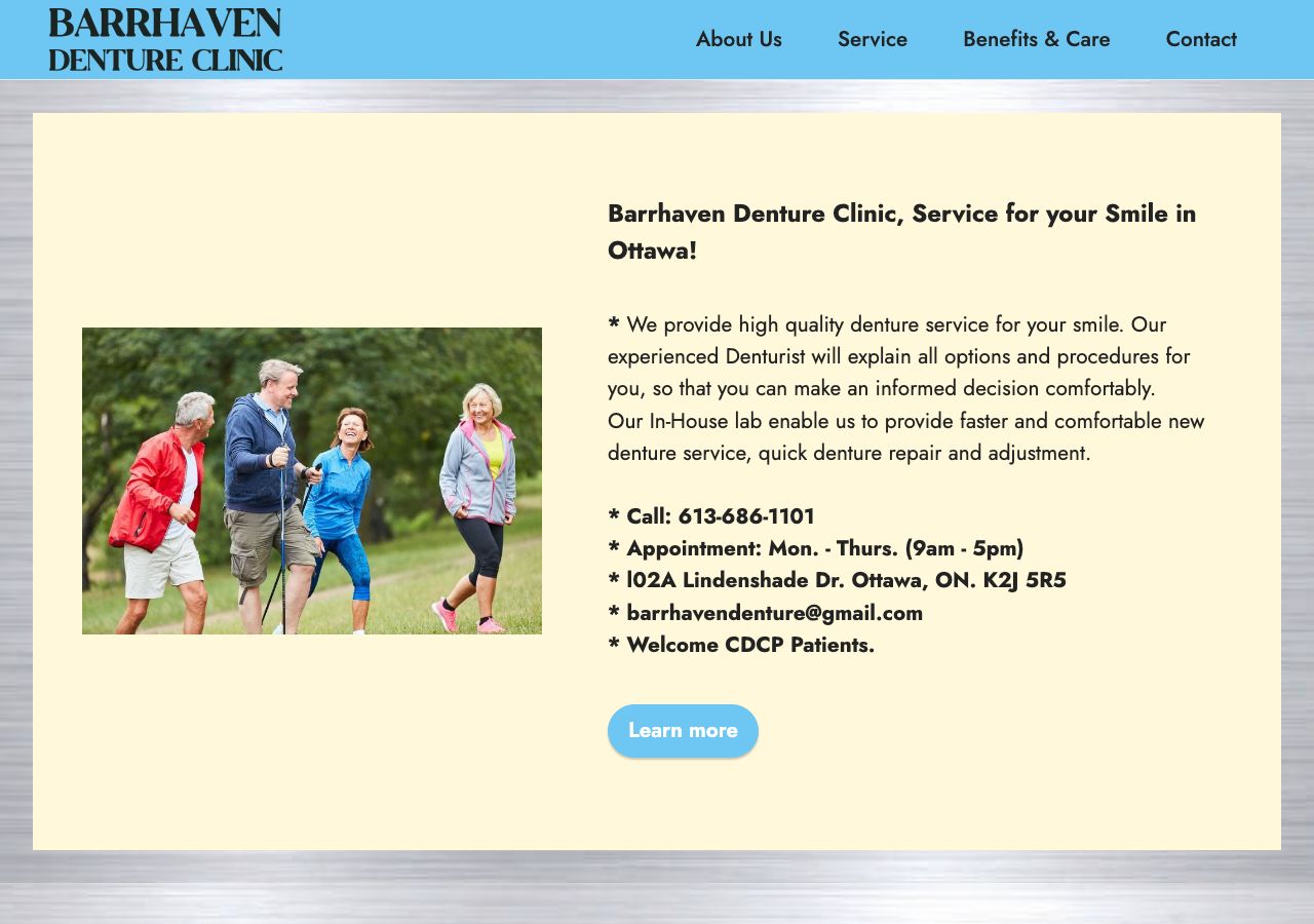 Homepage of Barrhaven Denture Clinic