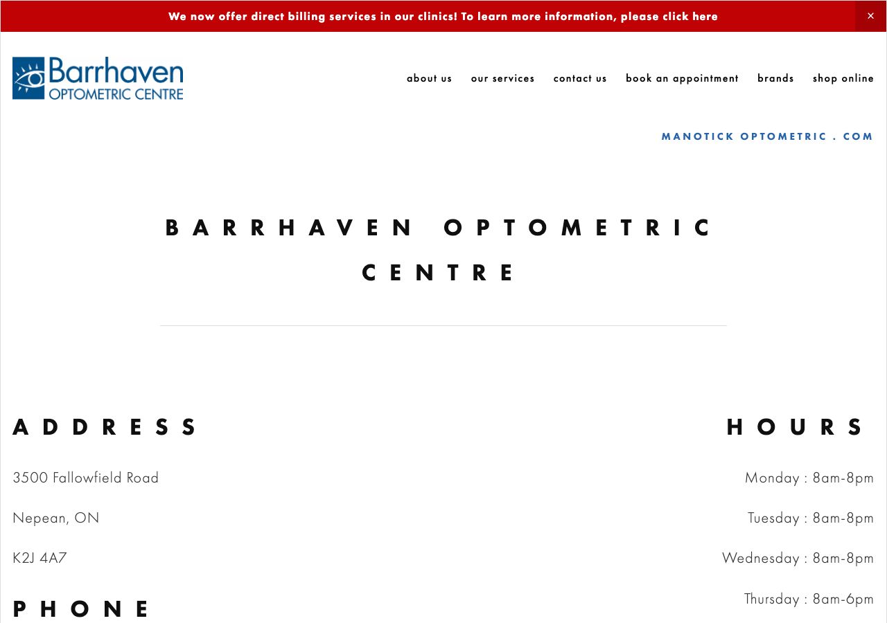 Homepage of Barrhaven Optometric Centre