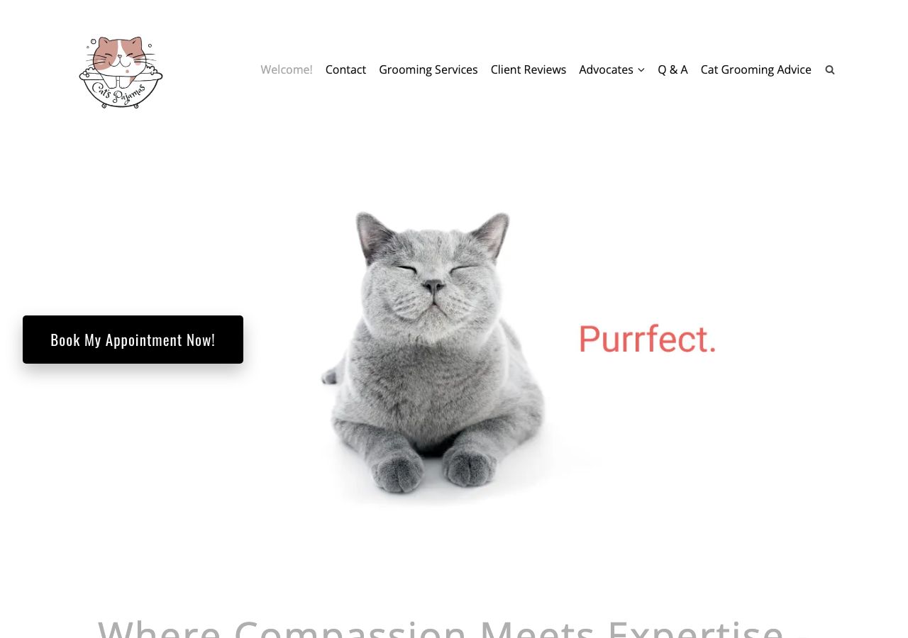 Homepage of Cat’s Pajamas Feline Grooming Studio