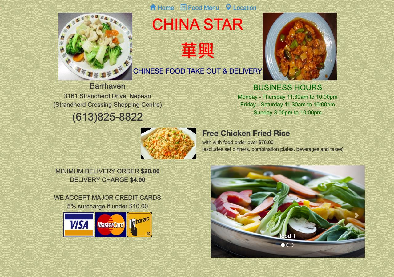 Homepage of China Star Chinese Food