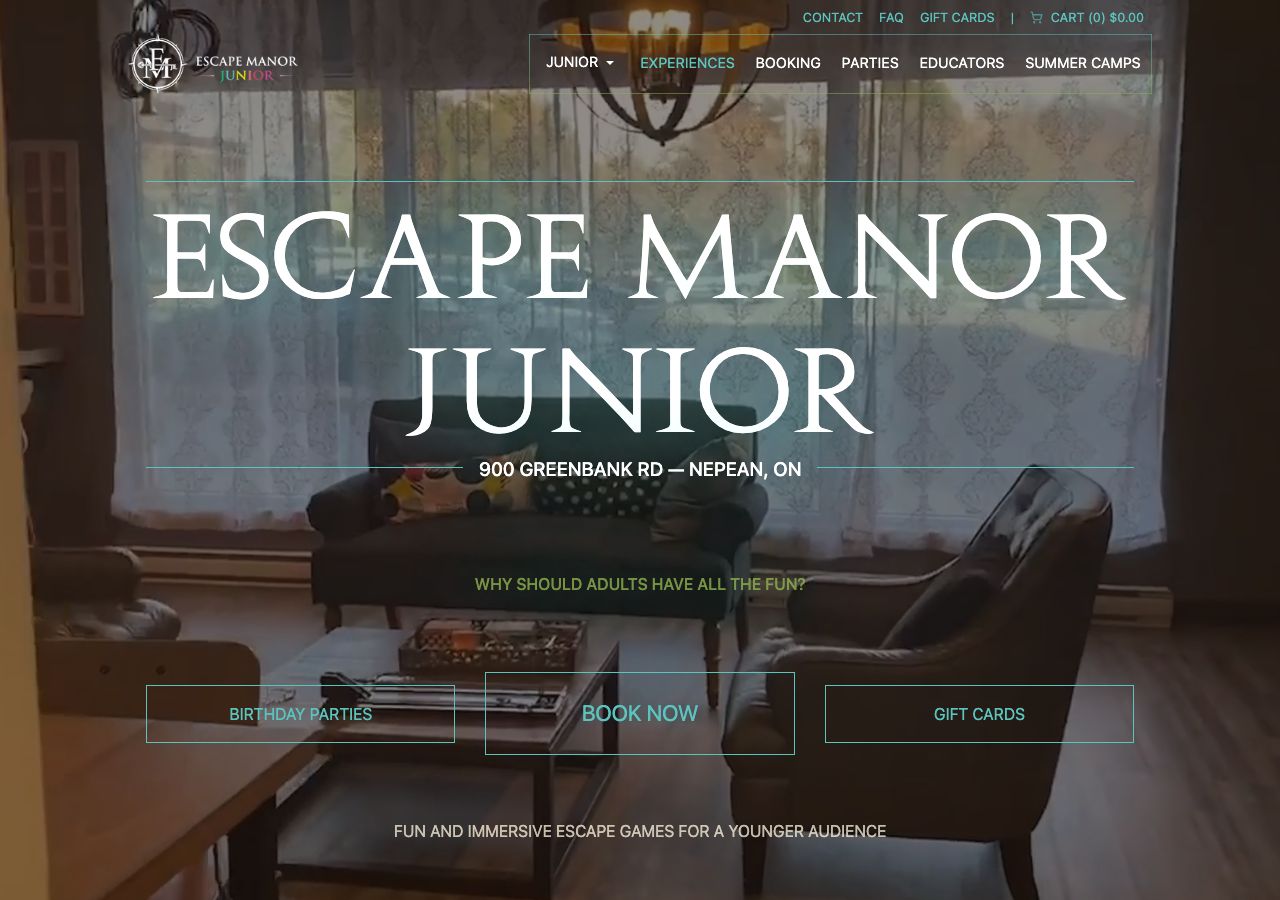 Homepage of Escape Manor Junior