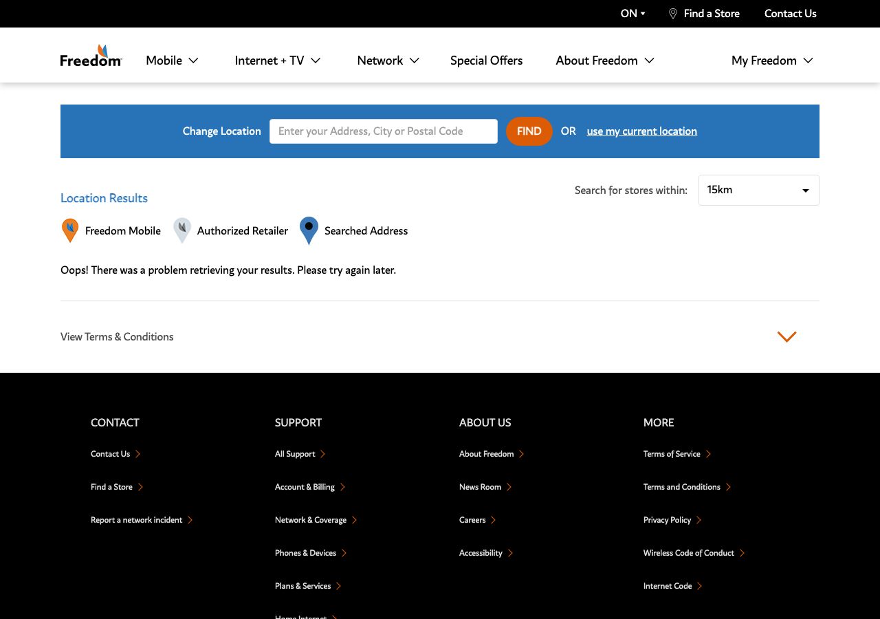 Homepage of Freedom Mobile
