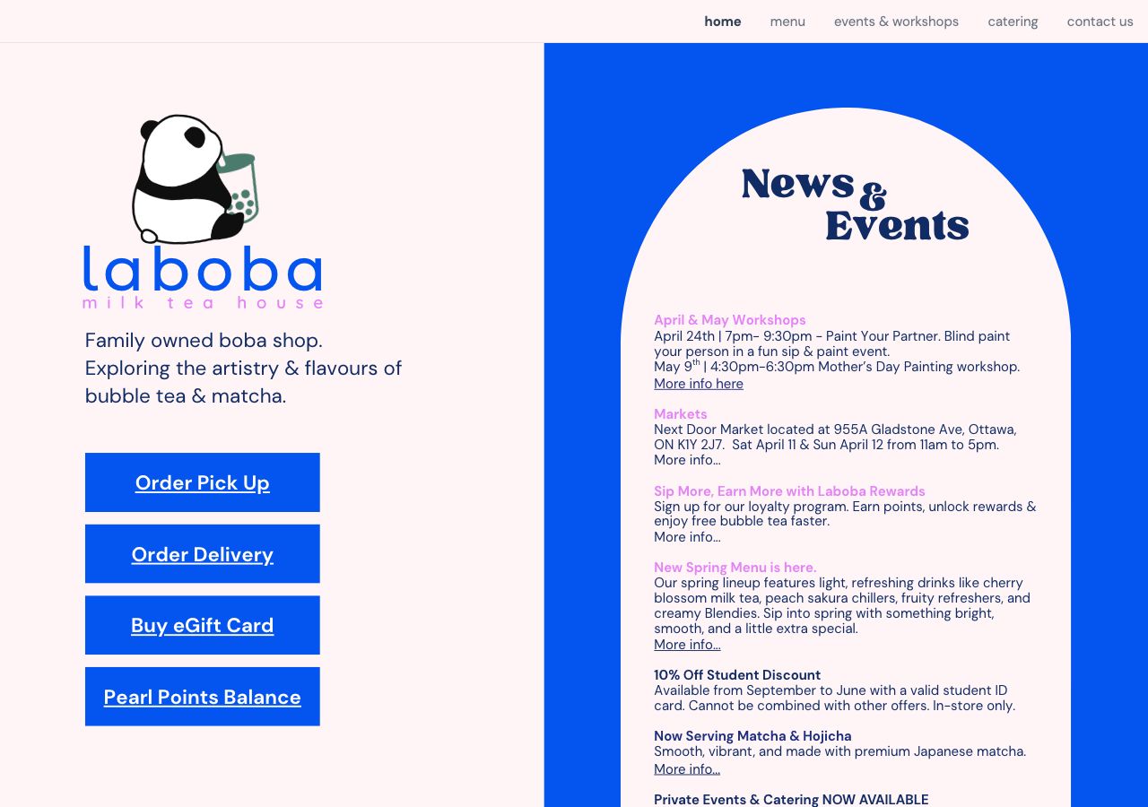 Homepage of Laboba Milk Tea House
