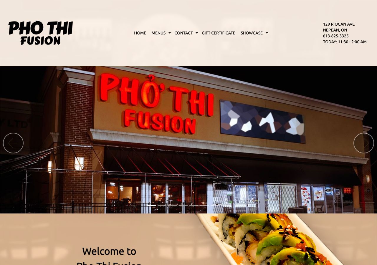 Homepage of Pho Thi Fusion Restaurant