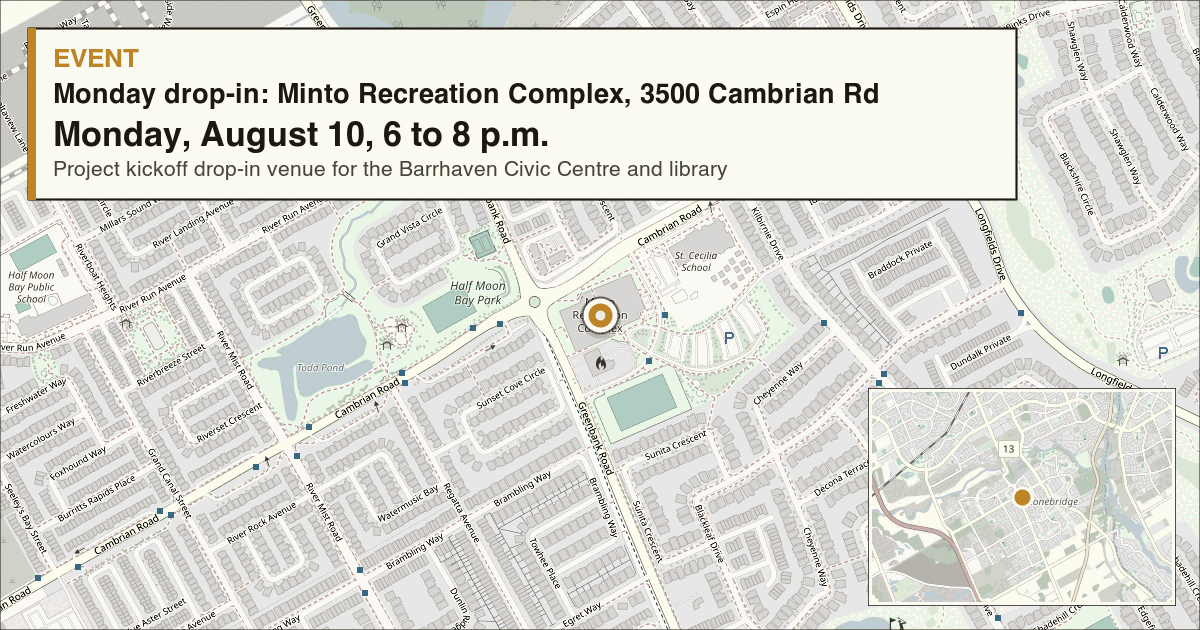 Map showing Monday drop-in: Minto Recreation Complex, 3500 Cambrian Rd in Ottawa